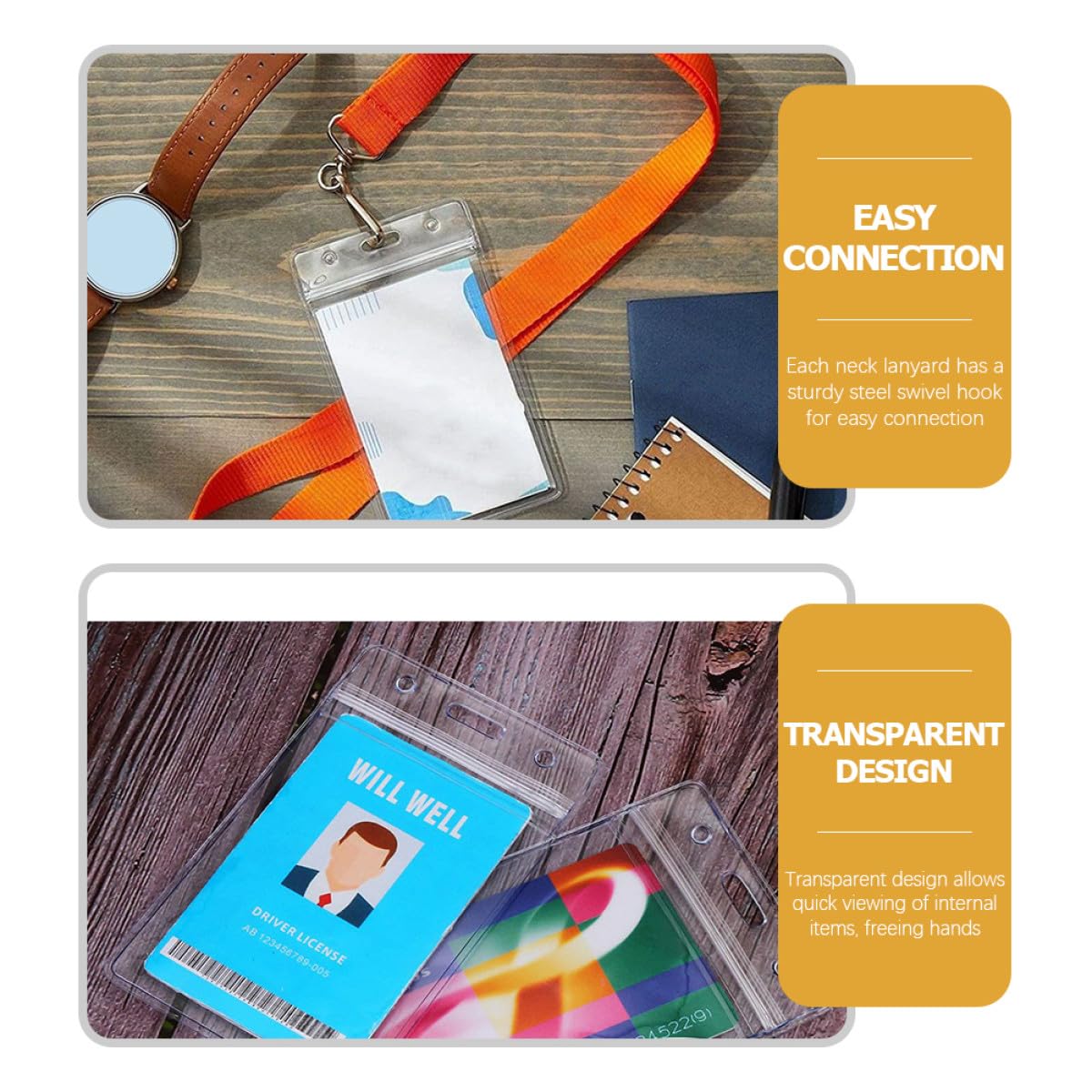 Uonlytech 2 Set Set Di Cordini Certificati Titolare Della Carta D'identità Chiaro Cordino Con Porta Documenti Cordino Per Badge Identificativo Titolare Del Badge Porta Badge Poliestere
