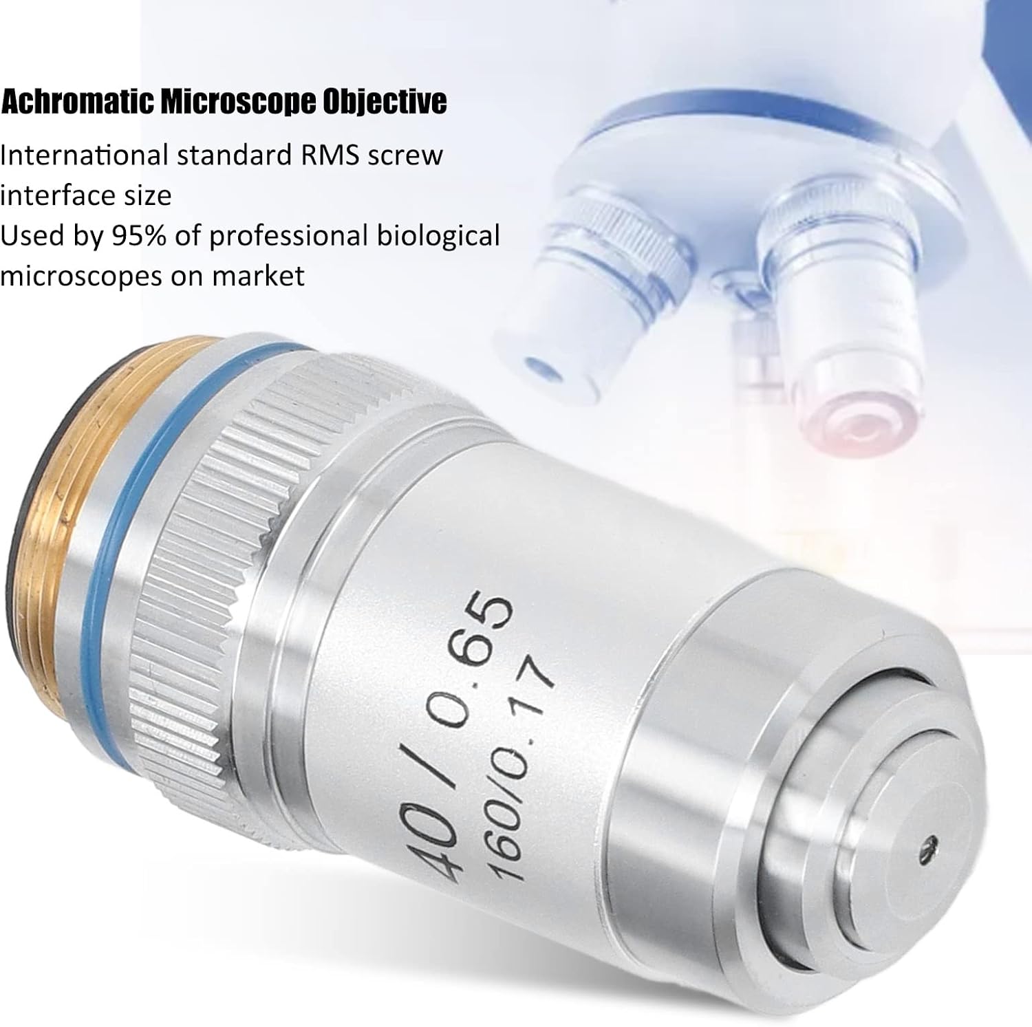 40X High Magnification Objective Lens, Achromatic Microscope Objective 40/0 65 for Biological Microscopes