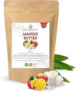 Cosmic Element 100% Pure Organic Mango Butter - Unrefined Raw Mango Butter with Vitamins A, C & E | Antioxidant-Rich Mango Body Butter for Skin & Hair | Shea Butter Substitute for Soap & Lotion - 4oz