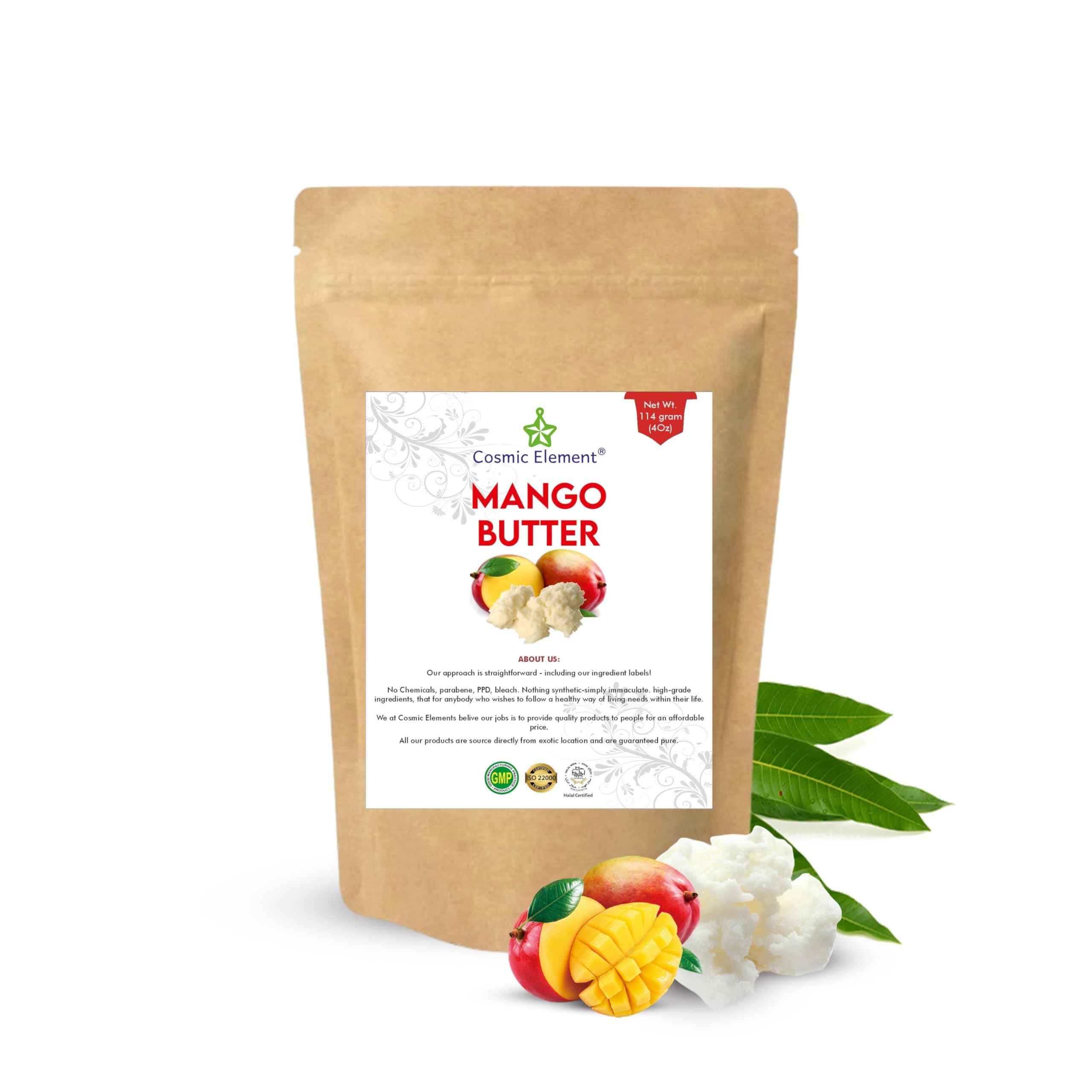 Cosmic Element 100% Pure Mango Butter - Can Substitute Shea Butter in Soap and Lotion Recipes - Moisturizing, Scent-free, Hexane-free - (4 Oz)