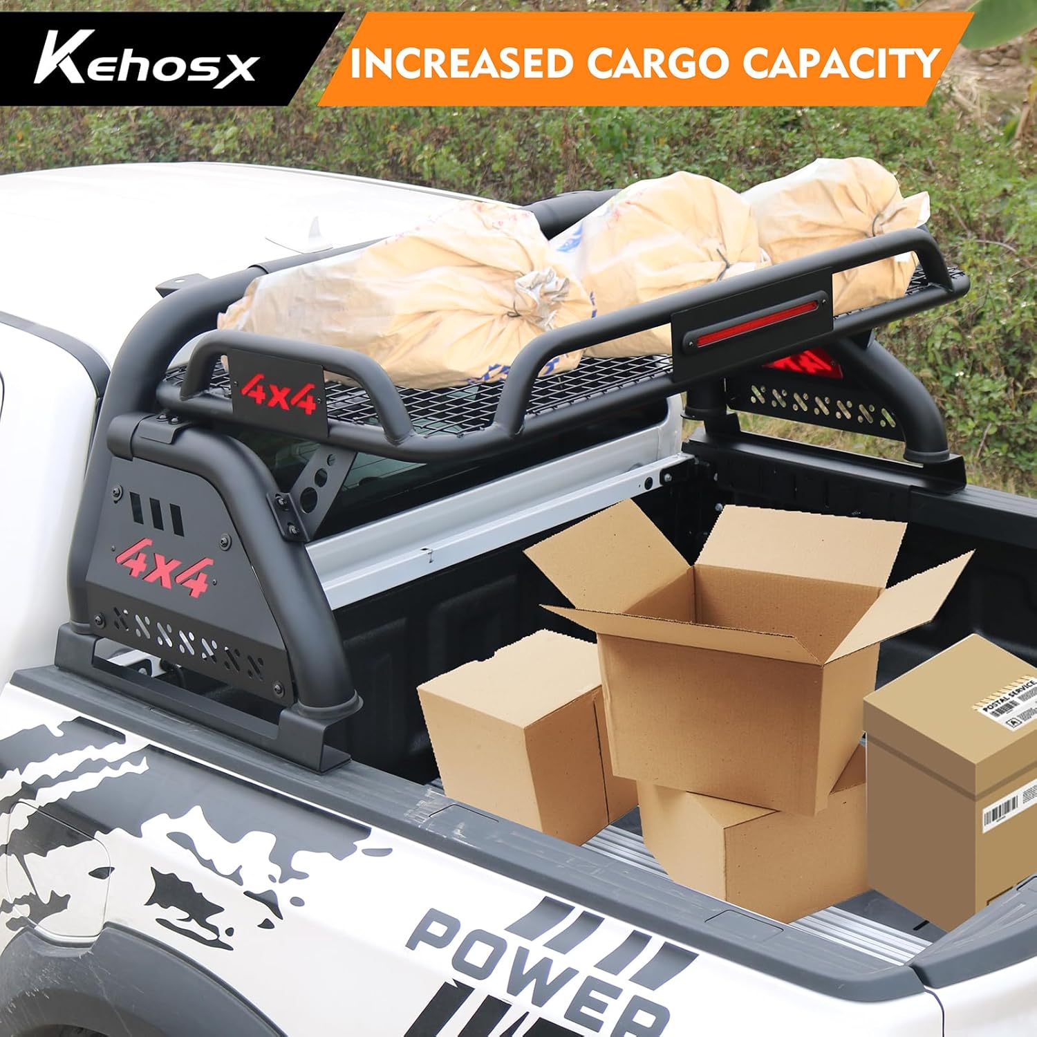 Universal Truck Bed Steel Roll Bars with Cargo Basket, Bed Rack Roll Bars Fit for Dodge Ram,Chevy Silverado,GMC Sierra,Ford F-150/F-250/F-350,Ford Ranger,Tundra,Frontier and Titan,Ridgeline