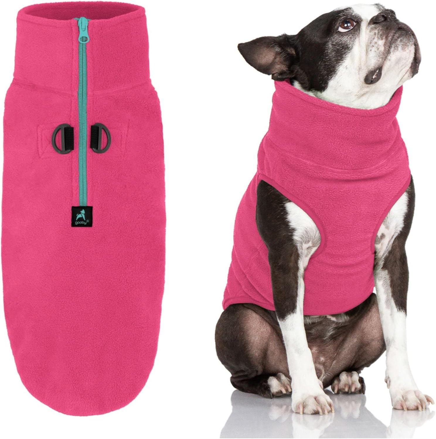Gooby Half Zip Up Fleece Vest Dog Sweater - Pink, Medium - Soft Warm Pullover Fleece Head-in Dog Jacket with Dual D Ring Leash for Small to Medium Dogs