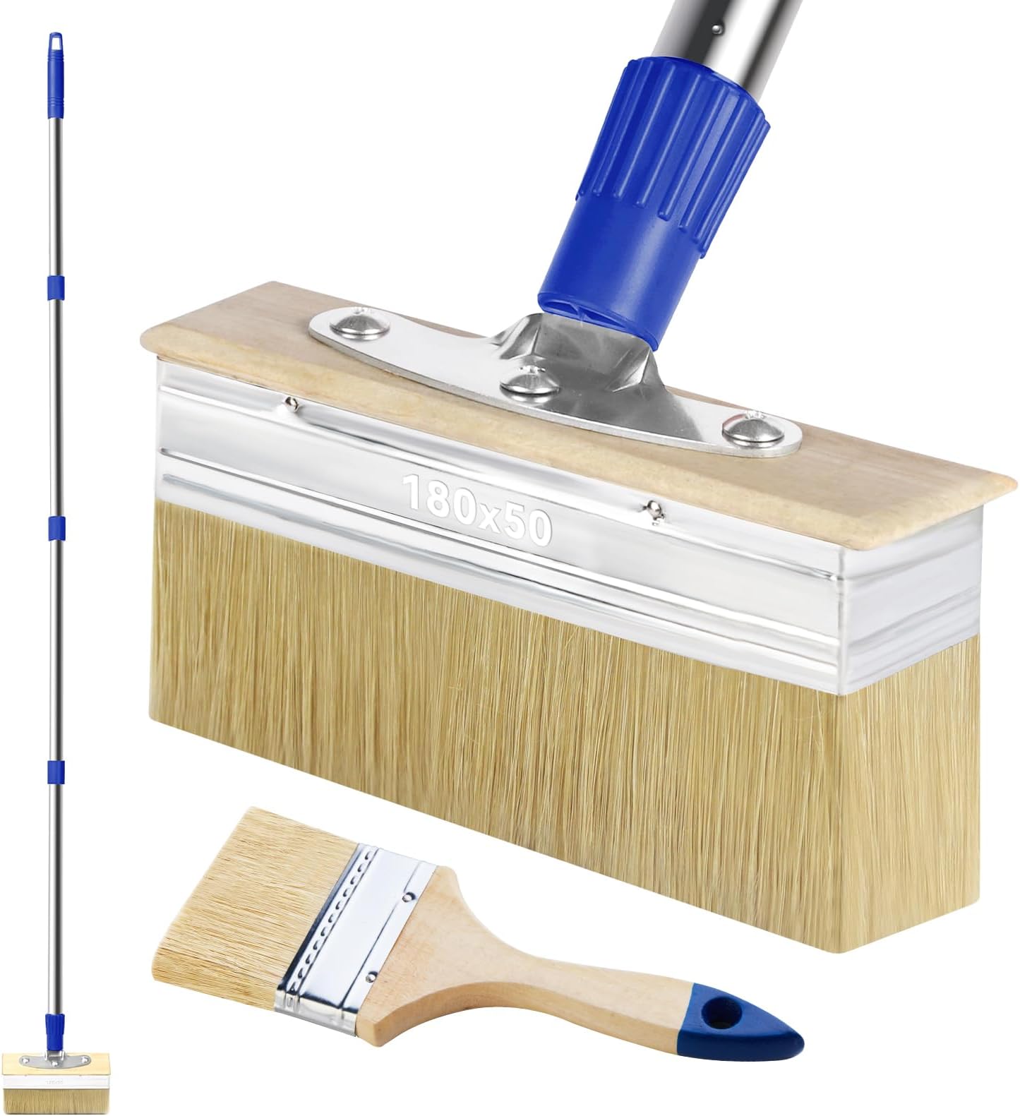 7" Decking Paint Brush Deck Stain Applicator with 60" Long Handle, 3" Paint Brush Included for Woodstains, Oils, Deck Coatings, Fence, Wall, Furniture(Blue)