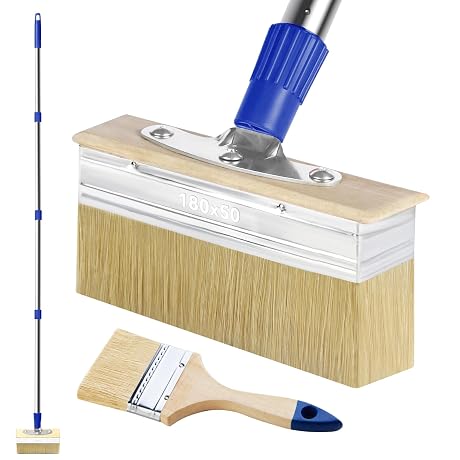 7" Deck Stain Brush Applicator with 60" Long Handle, 3" Paint Brush Included for Woodstains, Oils, Decking, Decking Stains, Deck Coatings, Fence Wall Furniture Paints