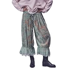 Women Lace Trim Bloomer Pants Loose Fit Ruffle Pettipants Elastic Waist Cropped Pantaloons Y2k Pajama Slip Bottom