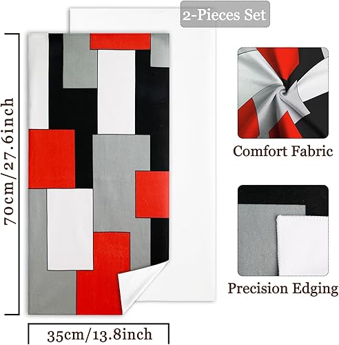 Miniatura 2 de Juego de 2 toallas de mano para baño, cocina, color rojo, negro, gris, blanco, decorativas, ultra suaves, absorbentes, para baño, cocina, juego de 2