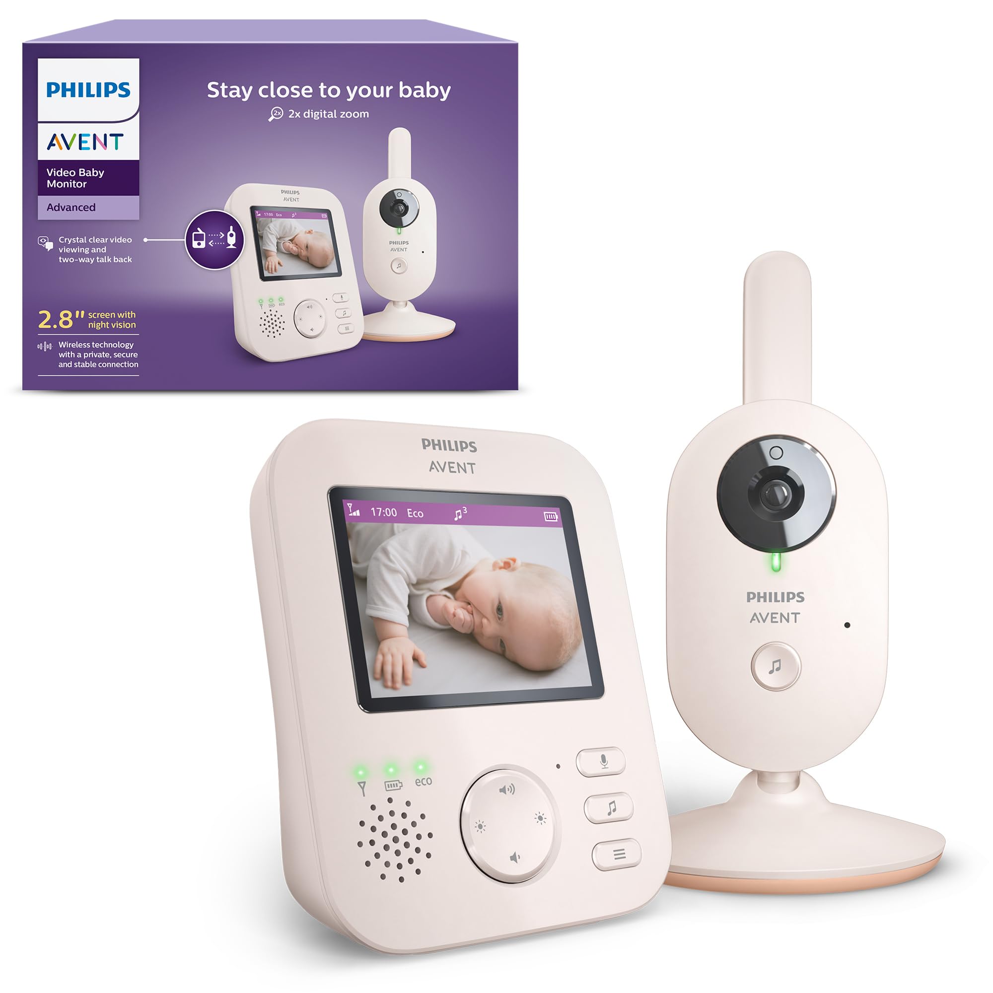 Avent Advanced Video Baby Monitor - Private And Secure Baby Monitor With Camera And Audio In Coral/Cream Philips