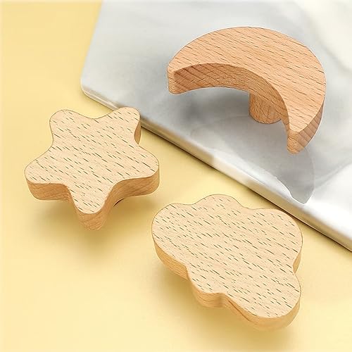 Miniatura 6 de 6 pomos de madera para gabinetes, pomos decorativos en forma de luna para cajones con tornillos, pomos de madera para puertas de gabinete, pomos de