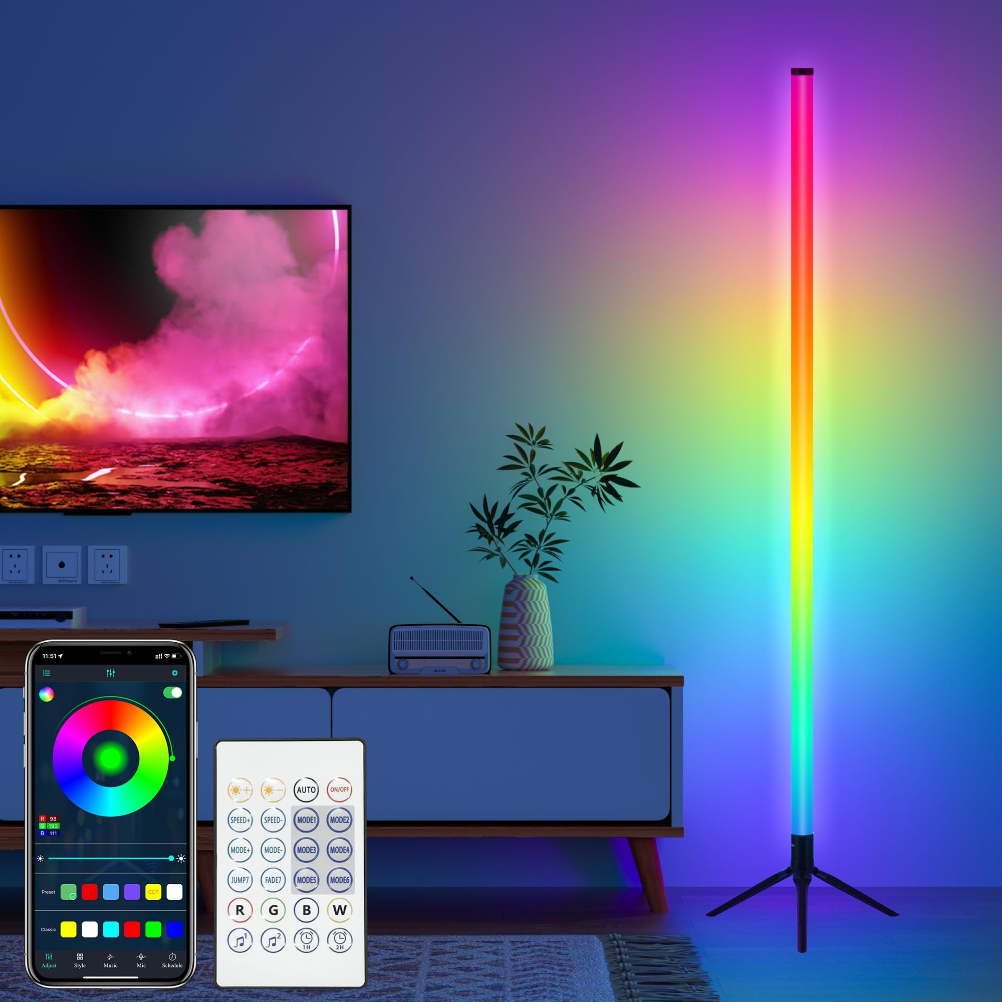 Cozylady Led Floor Lamp,160CM Corner RGB Floor Lamp With App And Remote Control, 16 Million Diy Colors, Music Sync, Timer Settings - Ideal For Living Rooms, Bedrooms, And Gaming Rooms