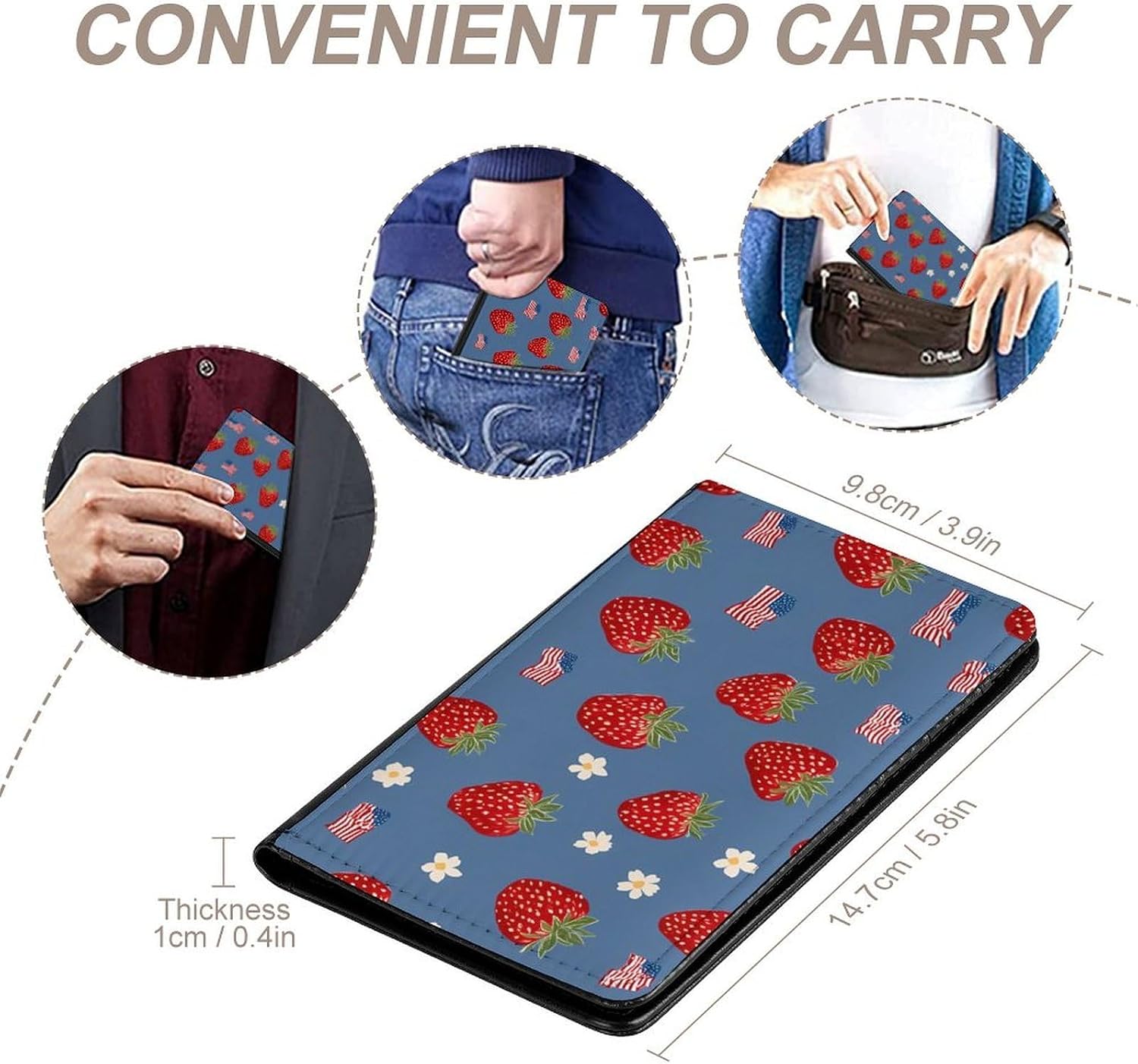 Strawberry U.S. Flag Funny Passport Holder Slim Travel Wallet Passports Cover Card Case with Slot
