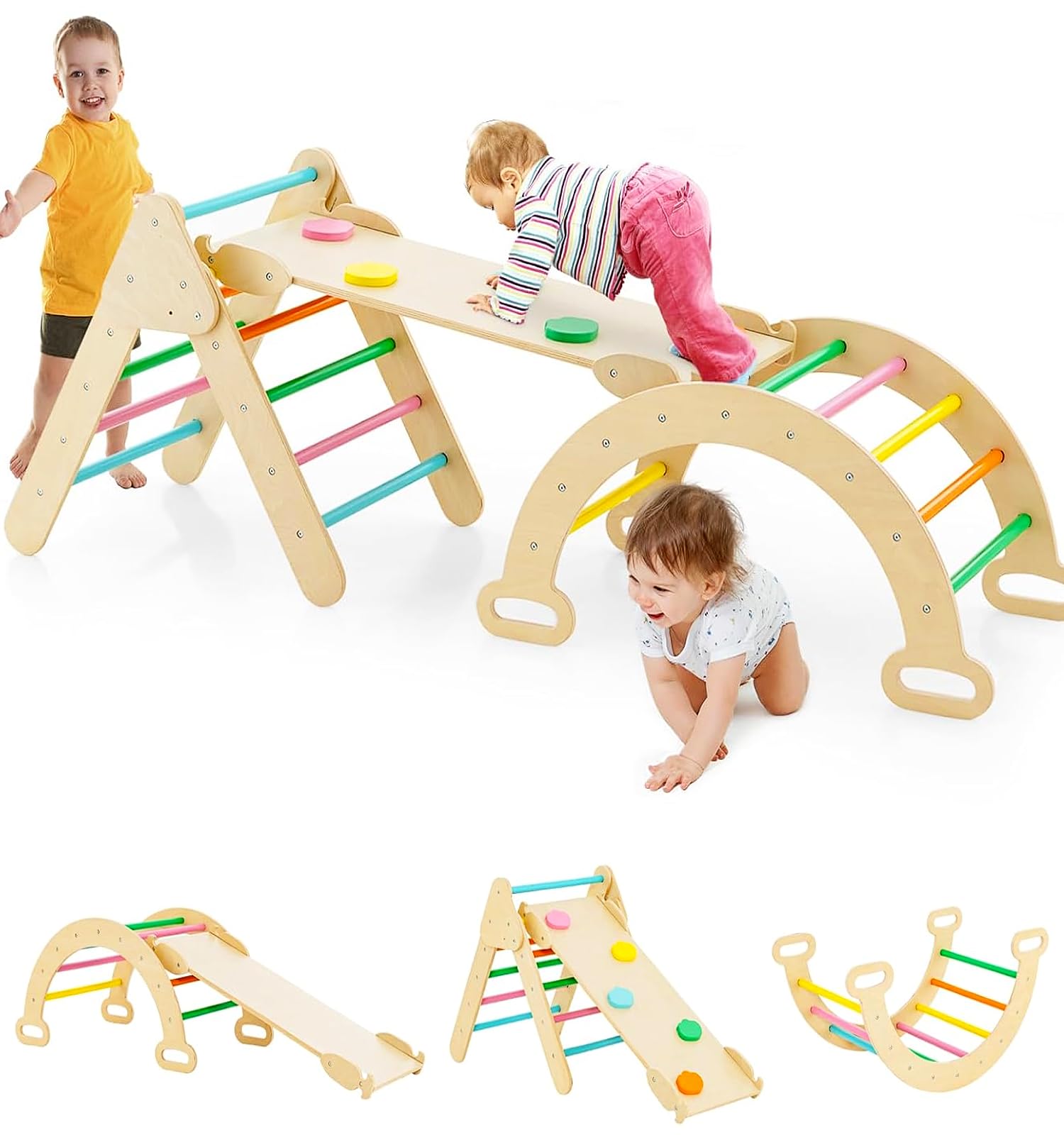 Hukimoyo 5 in 1 pikler Triangle Set Baby Climber Ladder for Babies Rocker Slide Climbing Toddler Slanding SlideToys Indoor Pikler Triangle for Kid Baby Indoor Wooden Climbing Ladder for Kids (Beige) (B0DGV7K8V7) Amazon Price History, Amazon Price Tracker