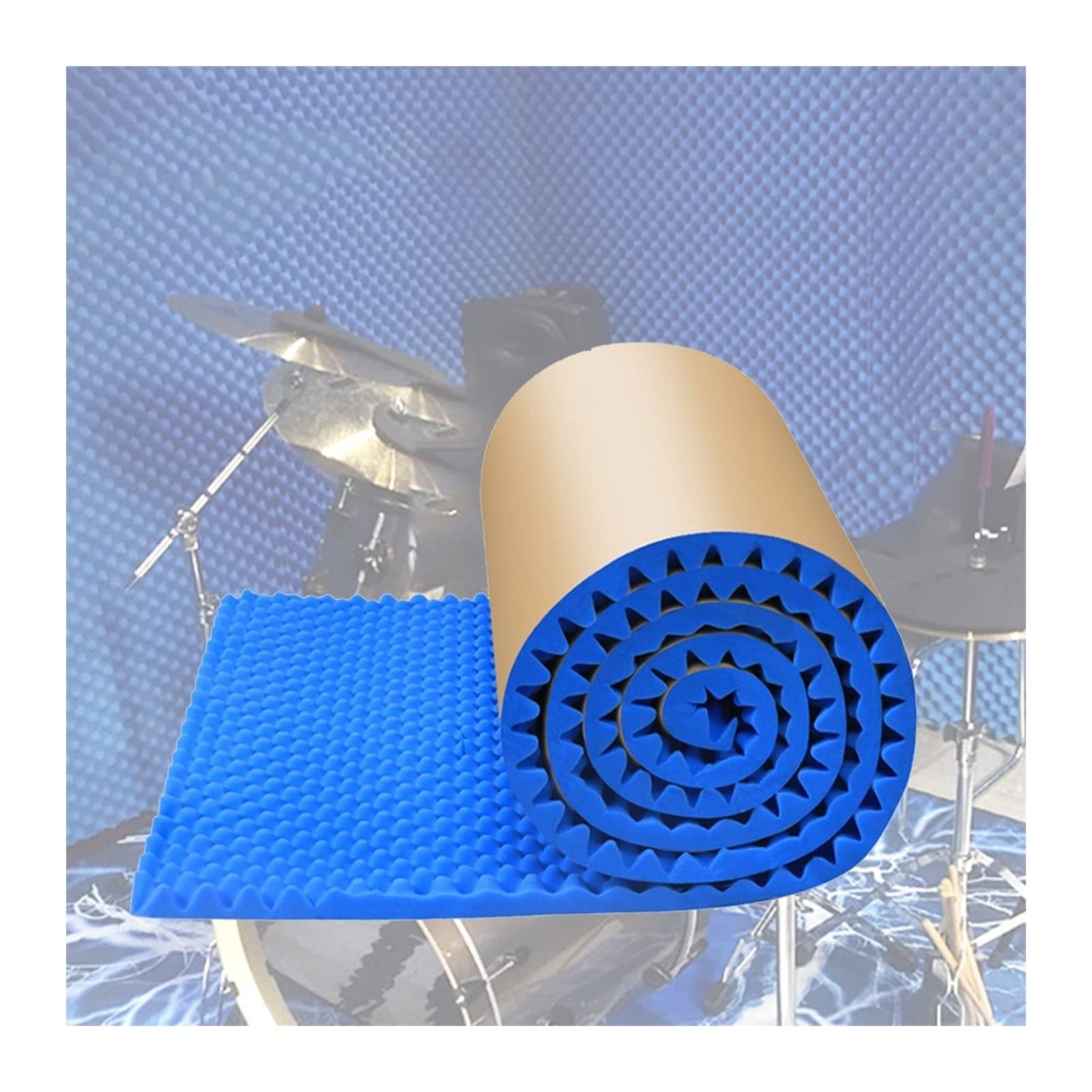 Wyściółka z pianki akustycznej, panele z pianki akustycznej w kształcie piramidy, do paneli redukujących hałas do nagrywania w studiu, samoprzylepne(Blue 5cm 1x6m)