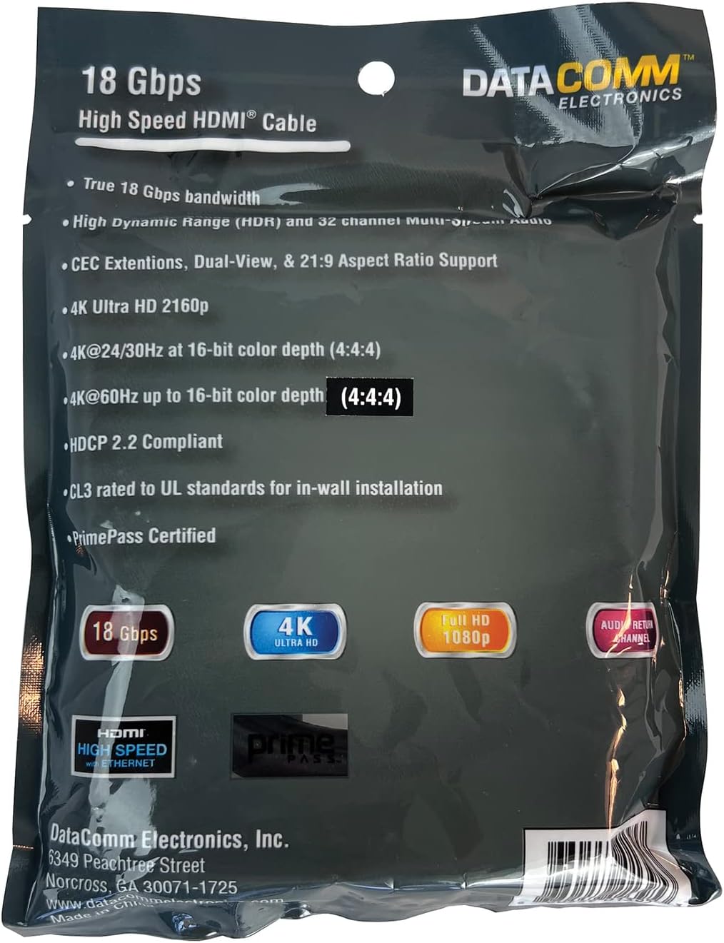 DataComm Electronics 46-1806-BK TrueStream Pro 18 Gbps HDMI Cable with Ethernet (6 Feet)