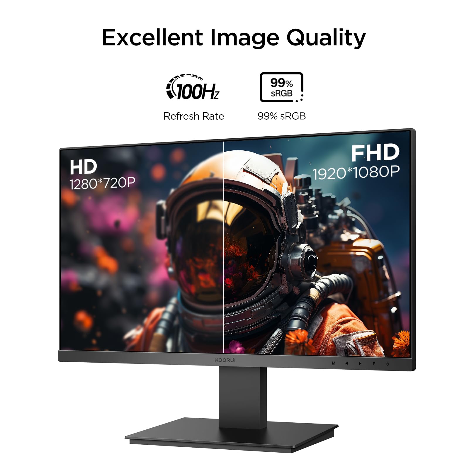 KOORUI Monitor 27-calowy FHD, monitor komputerowy (1080P, 100 Hz, HDMI + VGA, 99% SRGB, reakcja 4 ms, pielęgnacja oczu), praktycznie bez obramowania monitor