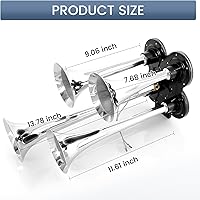 Vista 5 de HIGHSOAR 12V/24V Bocina de aire para camiones 150DB Juego de 4 bocinas de trompeta con compresor universal para automóvil, tren, barco