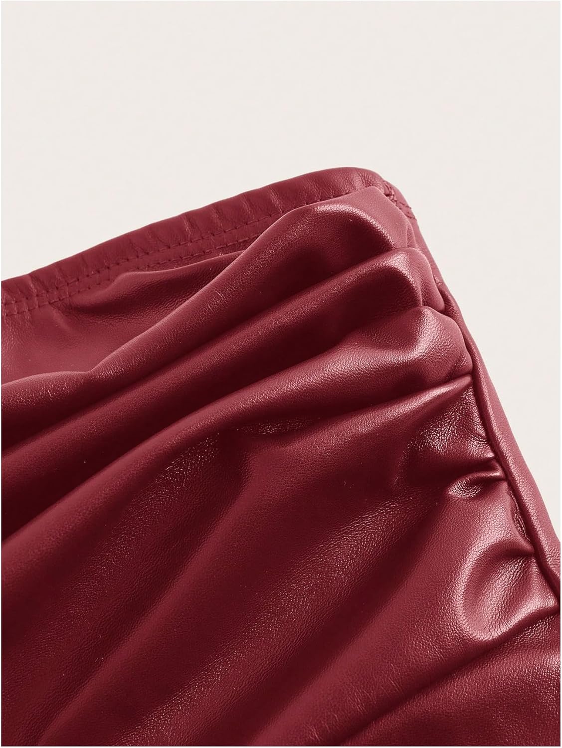 MakeMeChic Women's Leather Tops Strapless Concert Bandeau Crop Tube Tops Ruched Split Club Shirt - Image 3