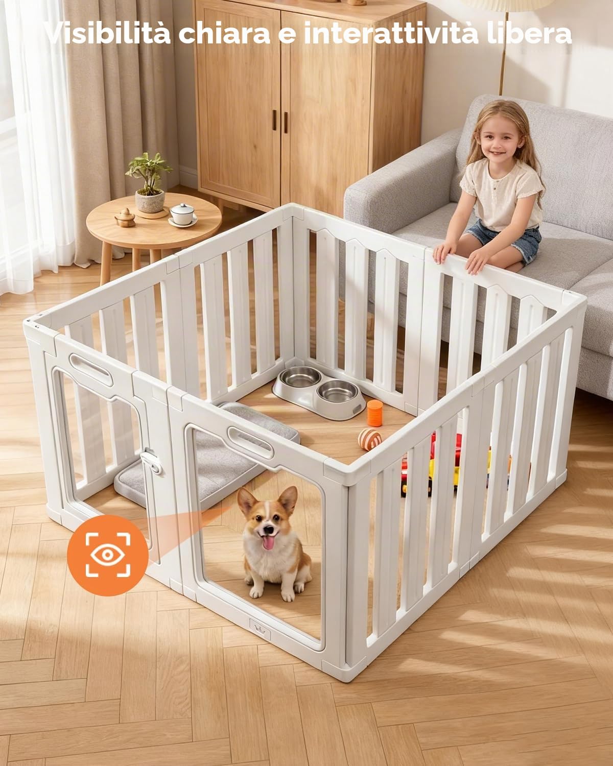 Recinto per Cani da Interno in Acrilico 100 × 60 cm, 8 pannelli Recinto per Cani Pieghevole, fai da te per cani di piccola e media, gatti e conigli, recinzione in plastica per interni, colore bianco