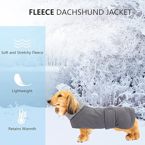 Miniatura 7 de Geyecete - Chaqueta para perro, ideal para perros salchichas con forro de felpa acolchado y cuello alto, traje de nieve para perro con bandas
