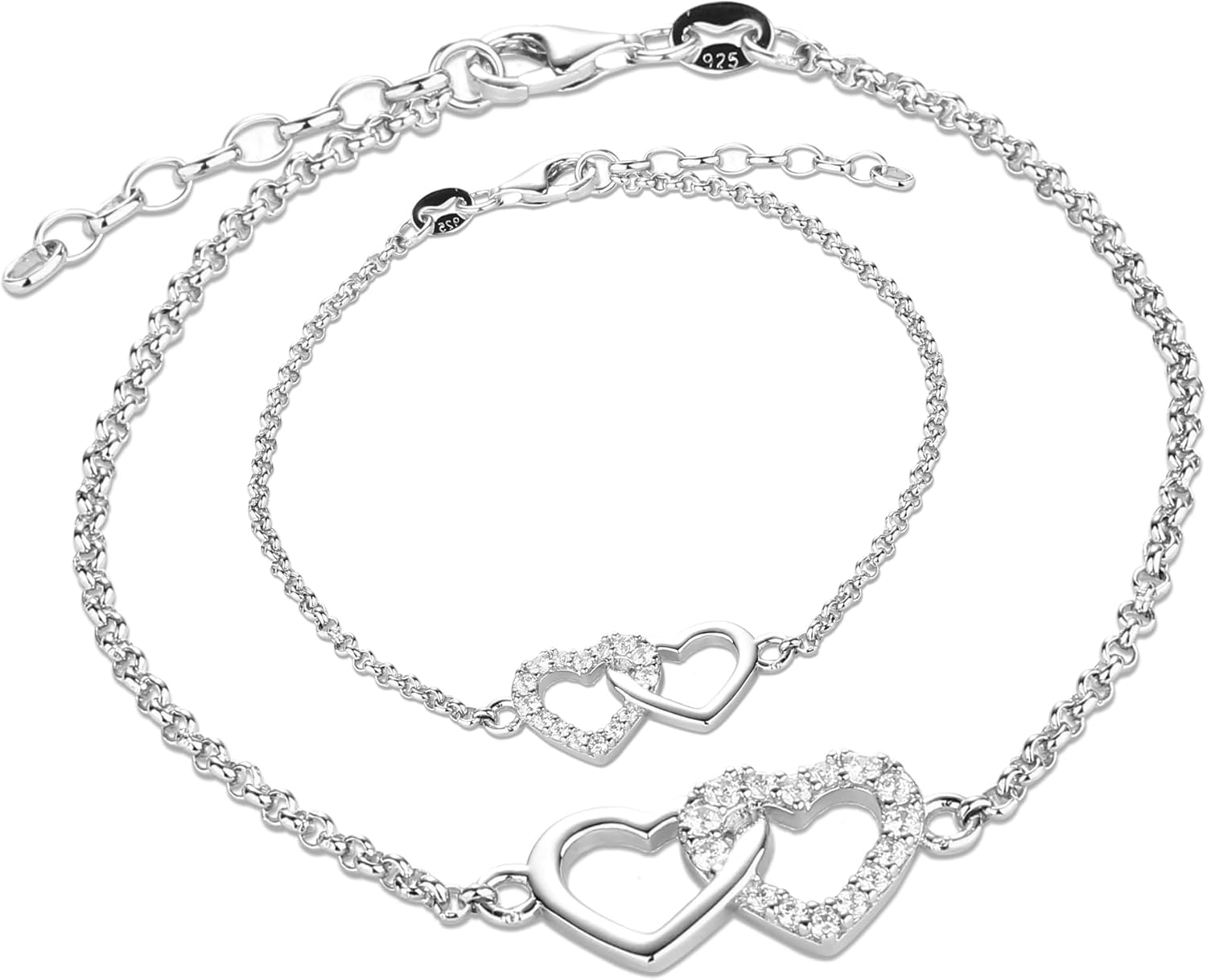 Cherished Moments 925 Sterling Silver Mom and Me Double Heart Bracelet Sold as a Set or individually