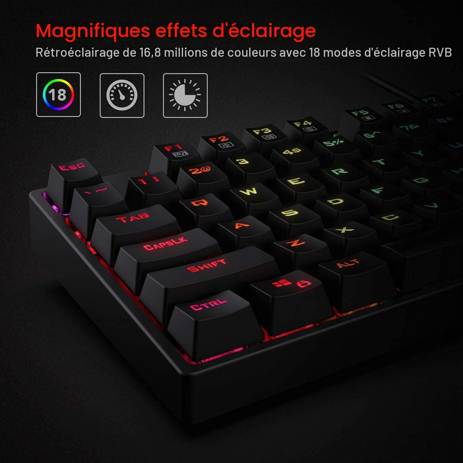 Redragon K582 Clavier Mécanique Filaire RVB 104 Touches US
