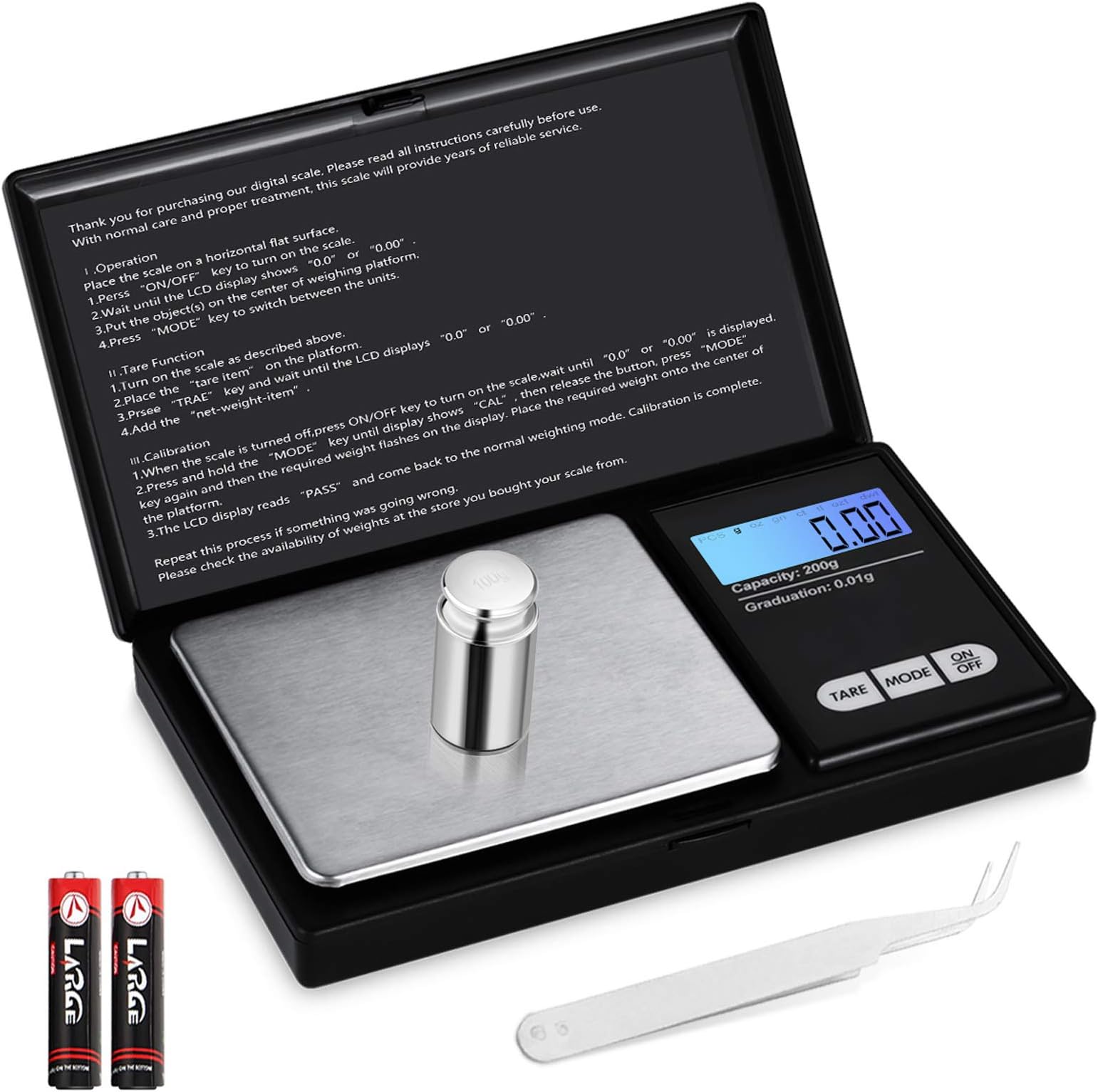 [Upgraded] KeeKit Digital Mini Scale, 200g 0.01g Pocket Scale with 7 Units, Portable Travel Scale with 100g Calibration Weight, Tare & LCD Backlit Display for Food, Jewelry(Battery Included)