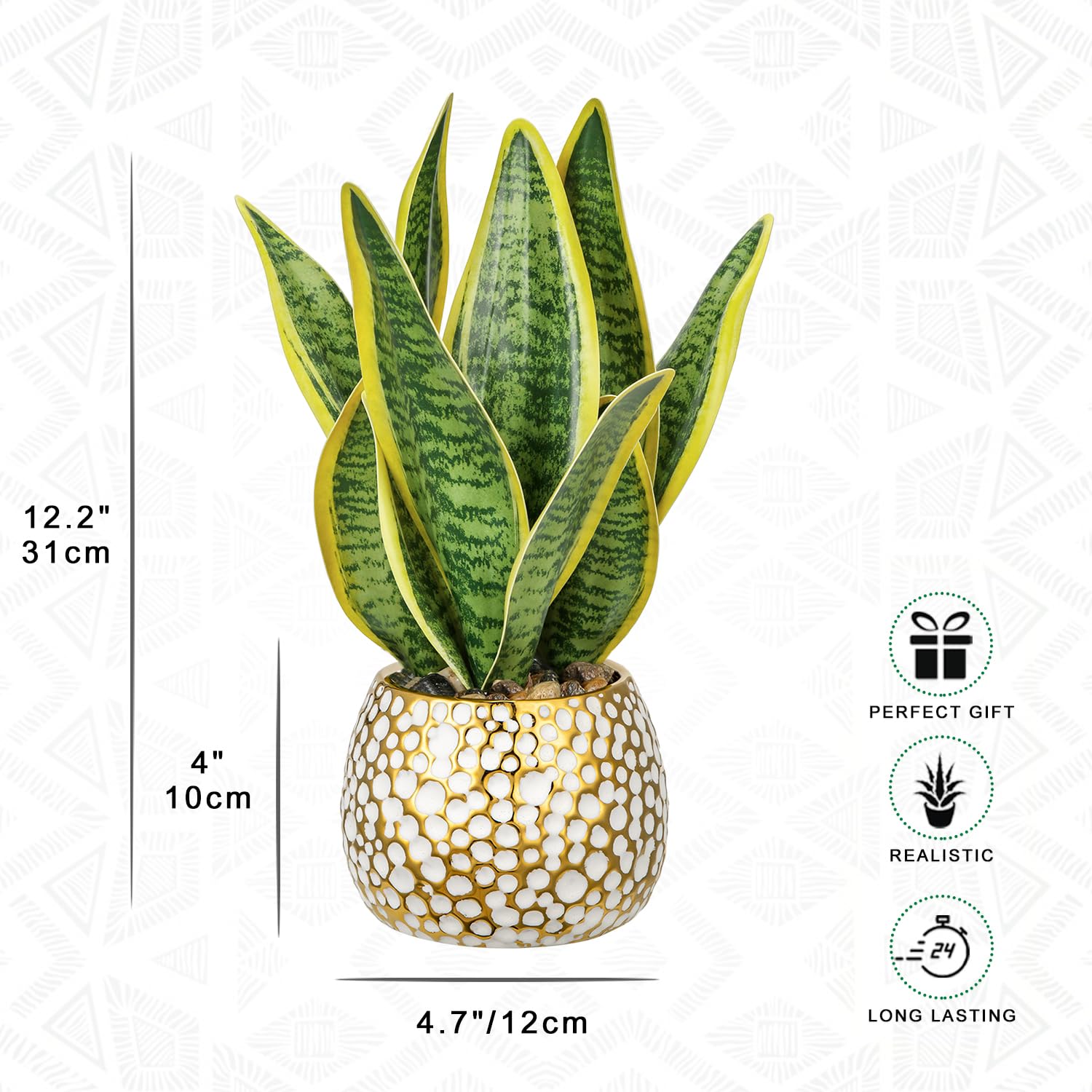 Oairse Artificial Snake Plant Fake Plants in Gold Ceramic Pots Artificial Sansevieria Plant Artificial Plants Indoor Decorative Faux Plant for Home Bathroom Bedroom Office Decoration 31cm - Image 2
