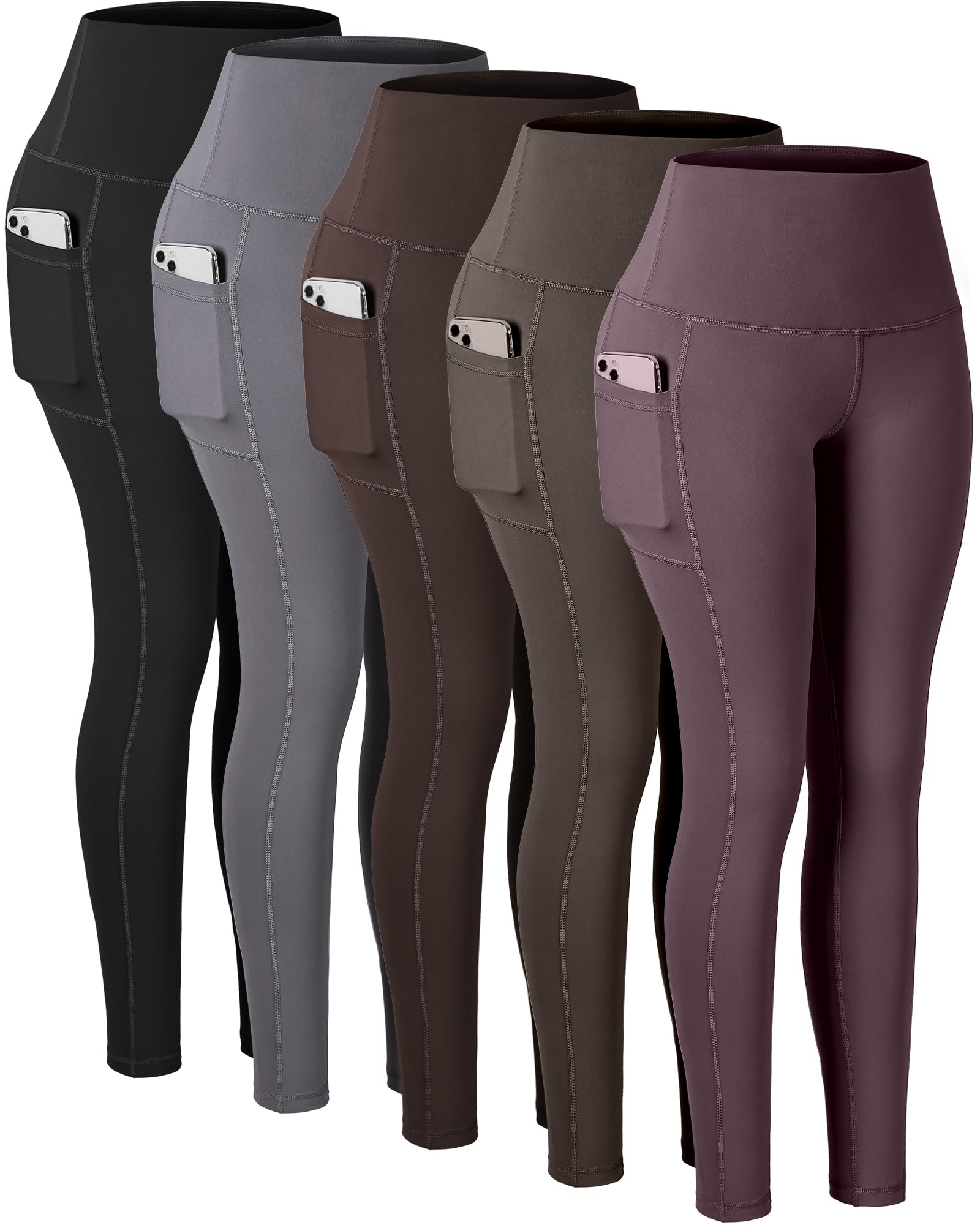CHRLEISURELeggings with Pockets for Women, High Waisted Tummy Control Workout Yoga Pants 3 Packs