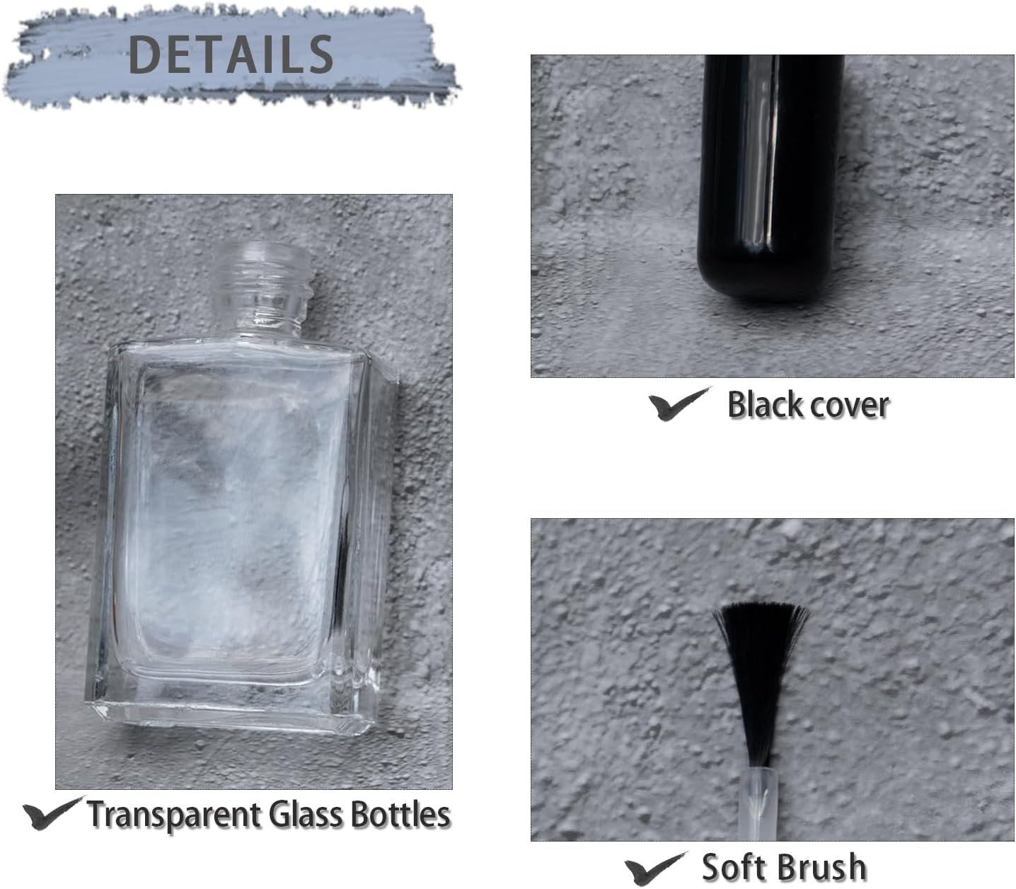 6PCS Empty Nail Polish Bottles with Brush 30ML, Large Empty Fingernail Polish Bottles Glass Rectangle with Funnel & Mixing Balls Black Cap
