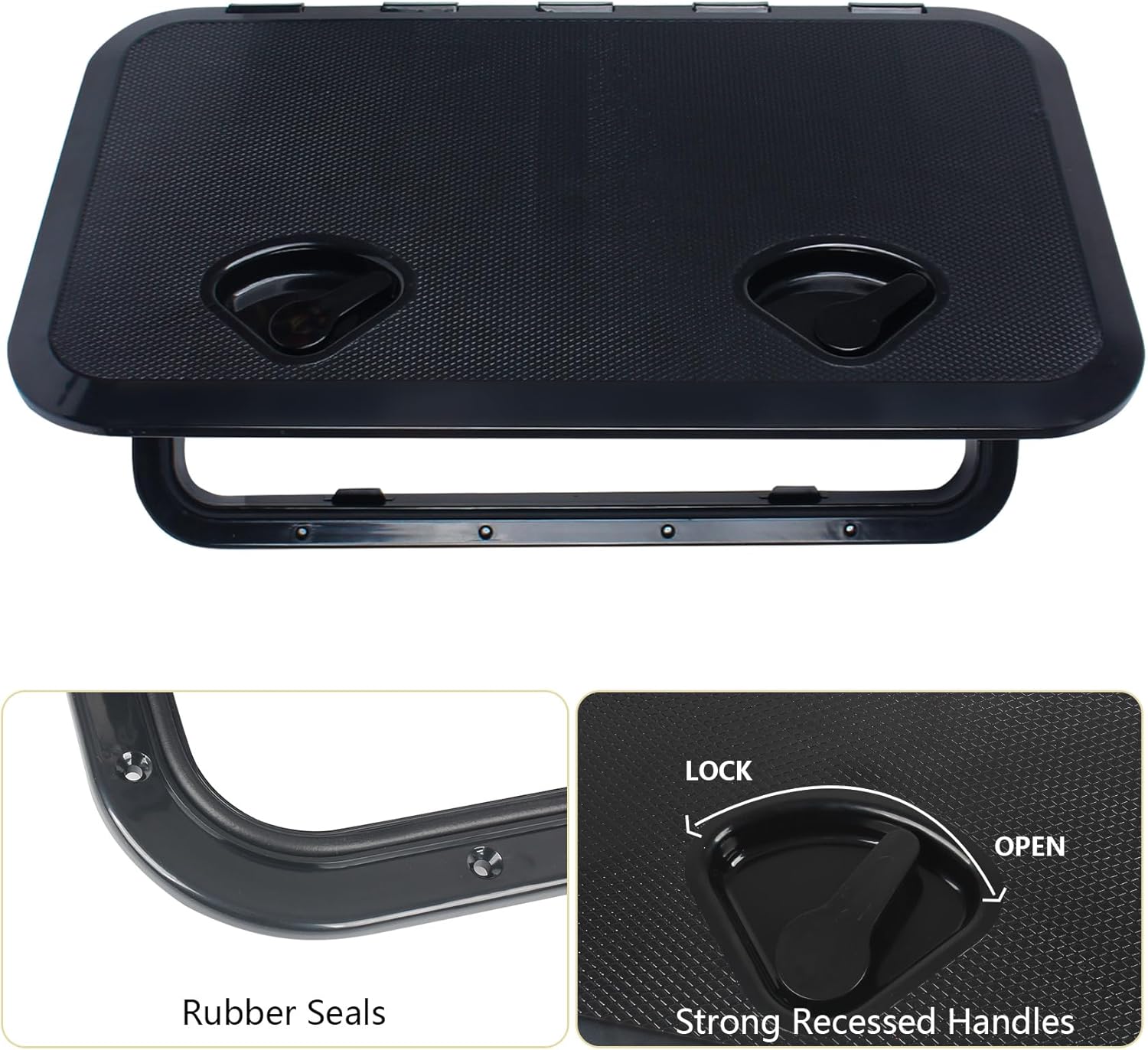 ORLANG Boat Hatch Deck Hatch Access Hatch & Lid(4 Sizes), Marine Hatch Marine Access Hatch Rectangle, Boat Hatch Lids for Boat Caravan RV,Includes Two Replacement Handles (White/Black)