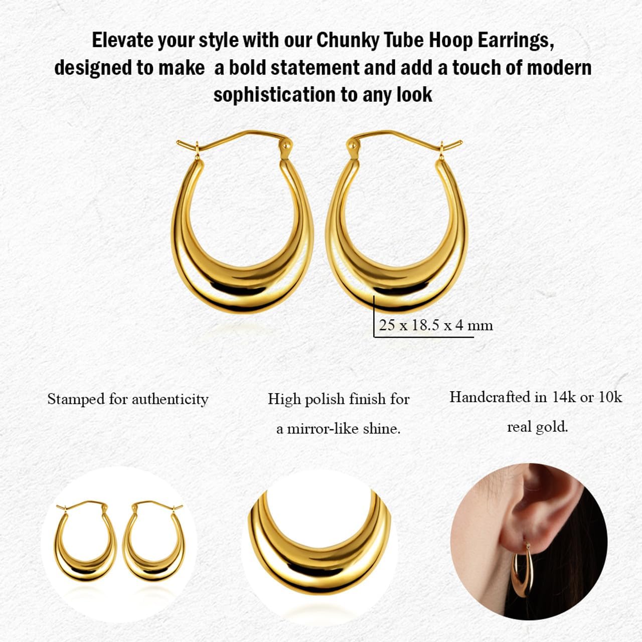 14K Yellow Gold Flat Wide Hoop Earrings
