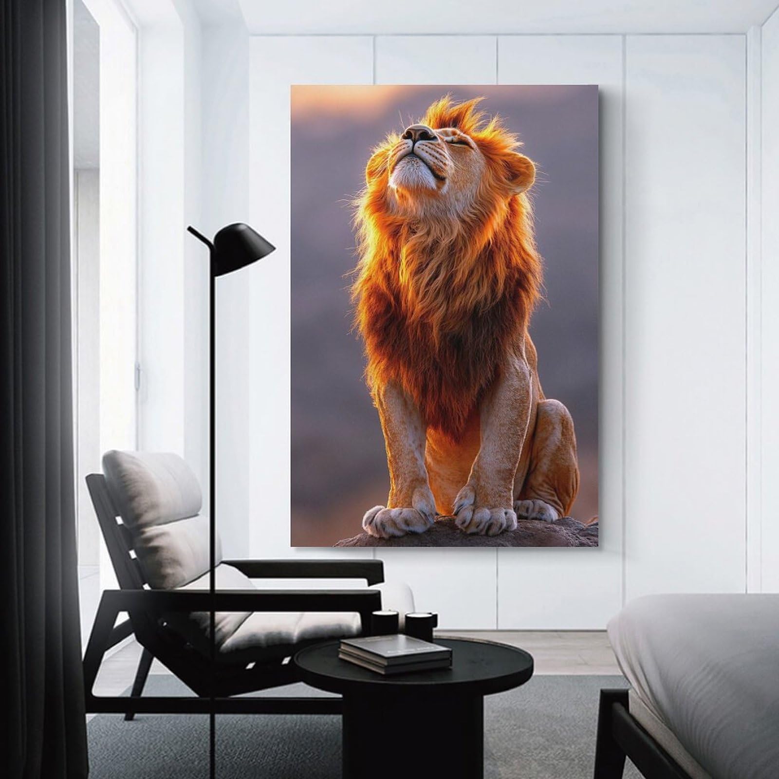 Junmoney Wall Picture Print Majestic Lion Basking in Golden Light, 20x30inch(50x75cm), for Living Room, Lounge Or Sitting Room, Modern Wall Decor for Cosy Interiors