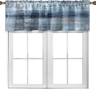 Blue Grey Kitchen Valances for Windows Navy Blue Kitchen Curtain Valance Abstract Art Window Treatment Valances for Living Room Bedroom Bathroom Decor (18" W x 52" L, Blue Grey)
