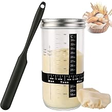 Sourdough Starter Jar Kit, 34oz Wide Mouth Sourdough Starter Jar - Date Marked Feeding Band, Thermometer, Spatula, Cloth Cover & Lid, Bread Baking Supplies for Beginners