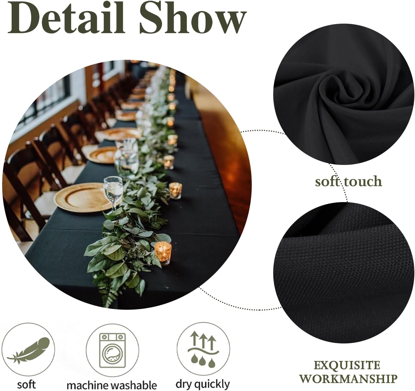 Black Table Cloths Rectangle, 6 Pack 60 x 102 Inch, Polyester Washable Fabric Tablecloth for Wedding Banquet, Restaurant, Parties - Image 4
