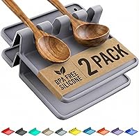 Vista 18 de Cooler Kitchen Soporte de cuchara de silicona naranja para estufa con almohadilla de goteo (paquete de dos) – Resistente al calor sin BPA Soporte