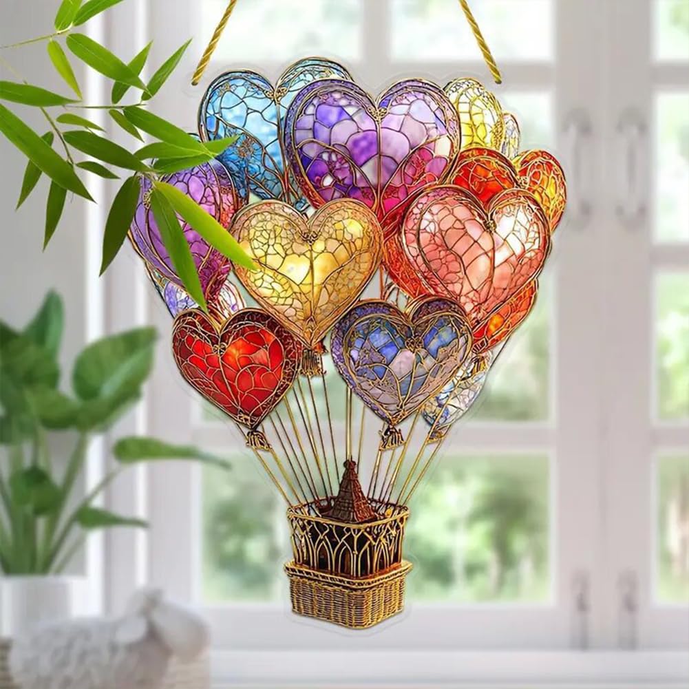 Hot Air Balloon Sun Catcher Colorful Stained Hangable Ornament 2d Flat Acrylic Hanging Pendant for Outdoor Garden Terrace Yard Balcony Patio