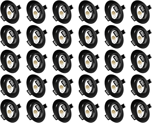 30x Modern GU10 Downlights for Ceiling, Round Matte Black Metal Frame for Recessed Ceiling Lights, Tilt Swivel Spotlight - External Dimensions: 90mm, Cut-Out Hole Size:68-80 mm
