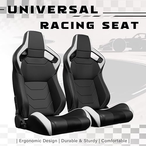 Miniatura 84 de 2 asientos universales ajustables de carreras con deslizadores dobles, asientos de cubo reclinables, 1 par de asientos deportivos para vehículos