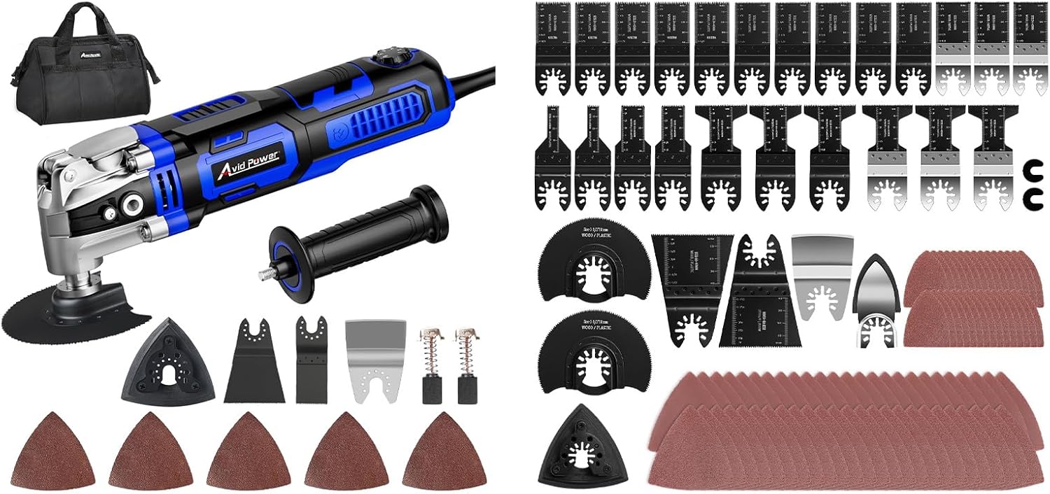 AVID POWER Oscillating Tool, 3.5-Amp Oscillating ool with 4.5° Oscillation Angle Bundle with 112Pcs Oscillating Saw BladesMulti T