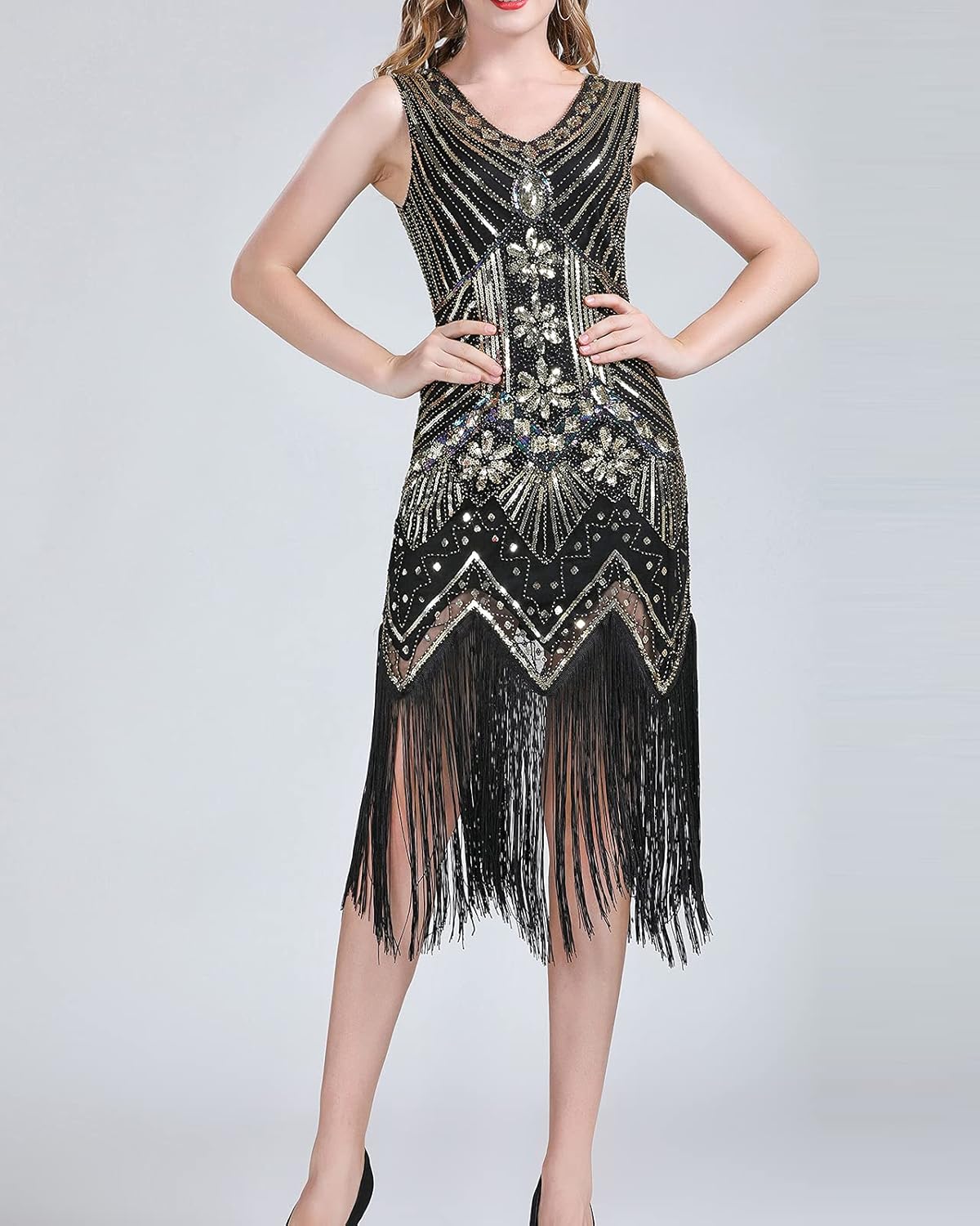 Whitewed 20's The Great Gatsby Themed Wedding Prom Parties Dresses Attire Women Black/Gold : Clothing, Shoes & Jewelry