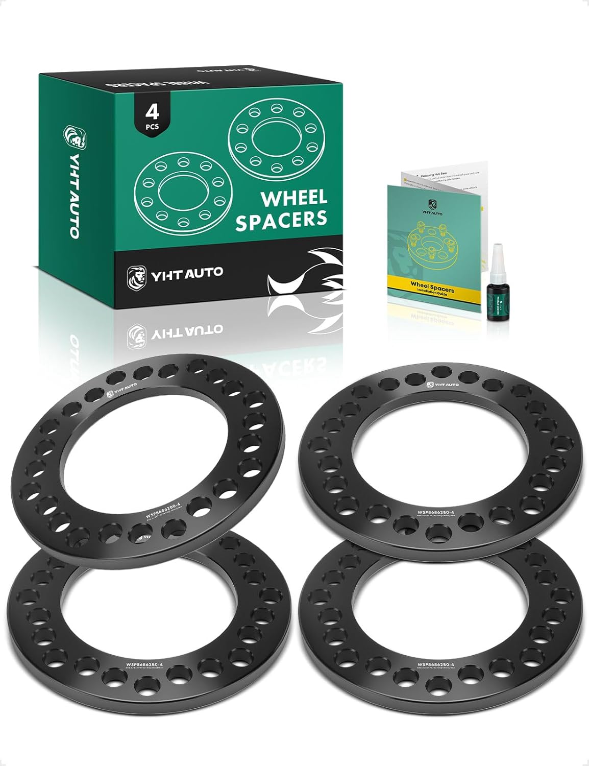 YHTAUTO 8x6.5/8x165.1/8x170/8x180 Wheel Spacers 12mm(1/2 Inch) w/o Bolts Fits F250, Ram 2500, Silverado 2500 3500, Suburban, Savana, 130mm Center Bore 8 Lug 4PCS Black