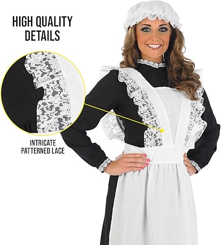Miniatura 4 de fun shack Disfraz de sirvienta victoriana, vestido de manga larga para mujer, elegante atuendo de sirvienta, estilo victoriano clásico