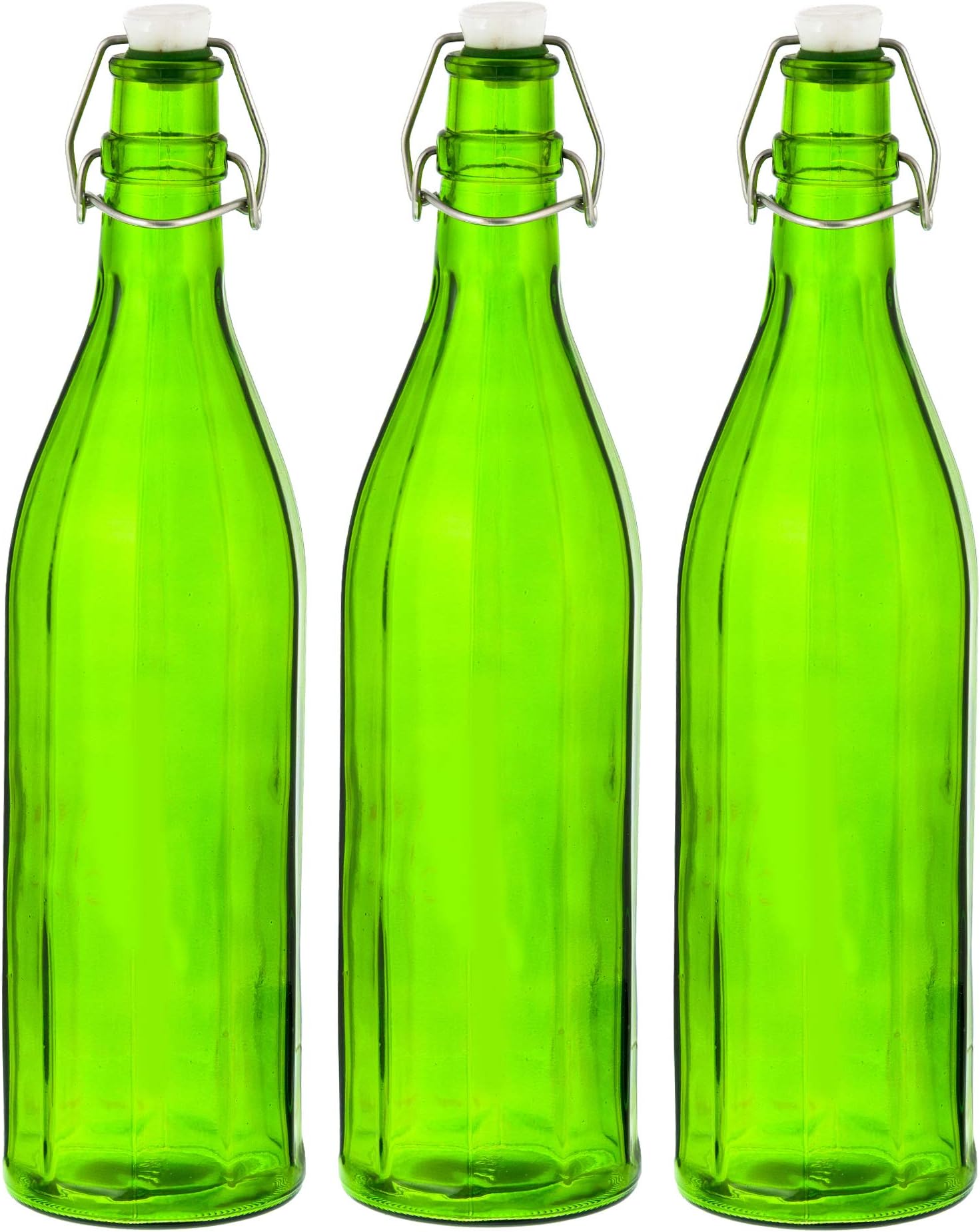 Machak Colhexa Glass Bottles With Cork 1litre, Kitchen Decoration (Green, Set of 3)