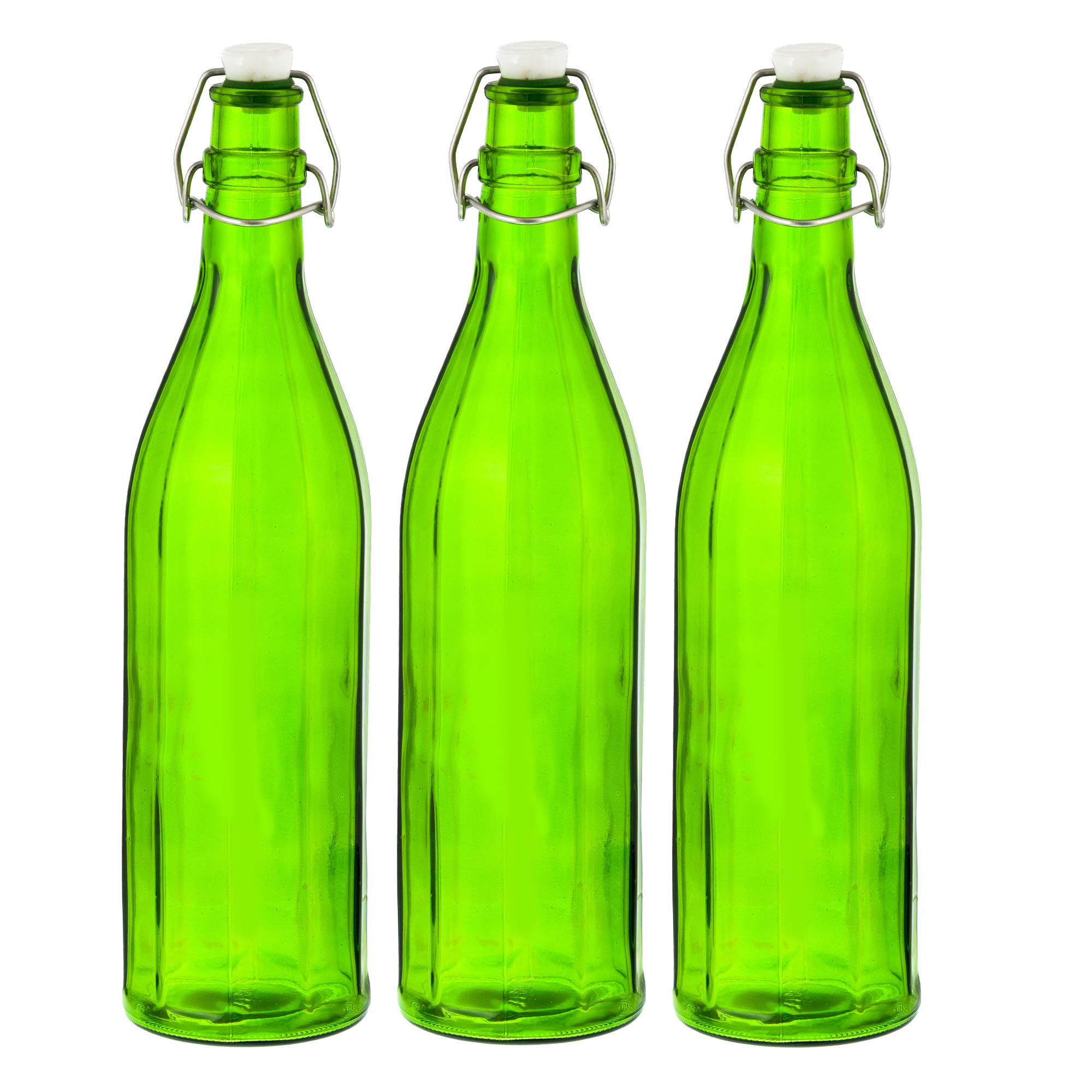Machak Colhexa Glass Bottles With Cork 1litre, Kitchen Decoration (Green, Set of 3)