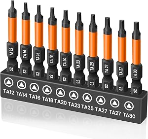 10 Pieces Triangle Screwdriver Set, 2 inch /50 mm Long Magnetic Triangle Screwdriver Bits Set, 1/4 Inch Hex Shank Triangle Bit Set, S2 Steel Triangle Head Drill Bit for Impact Driver, TA12-TA30