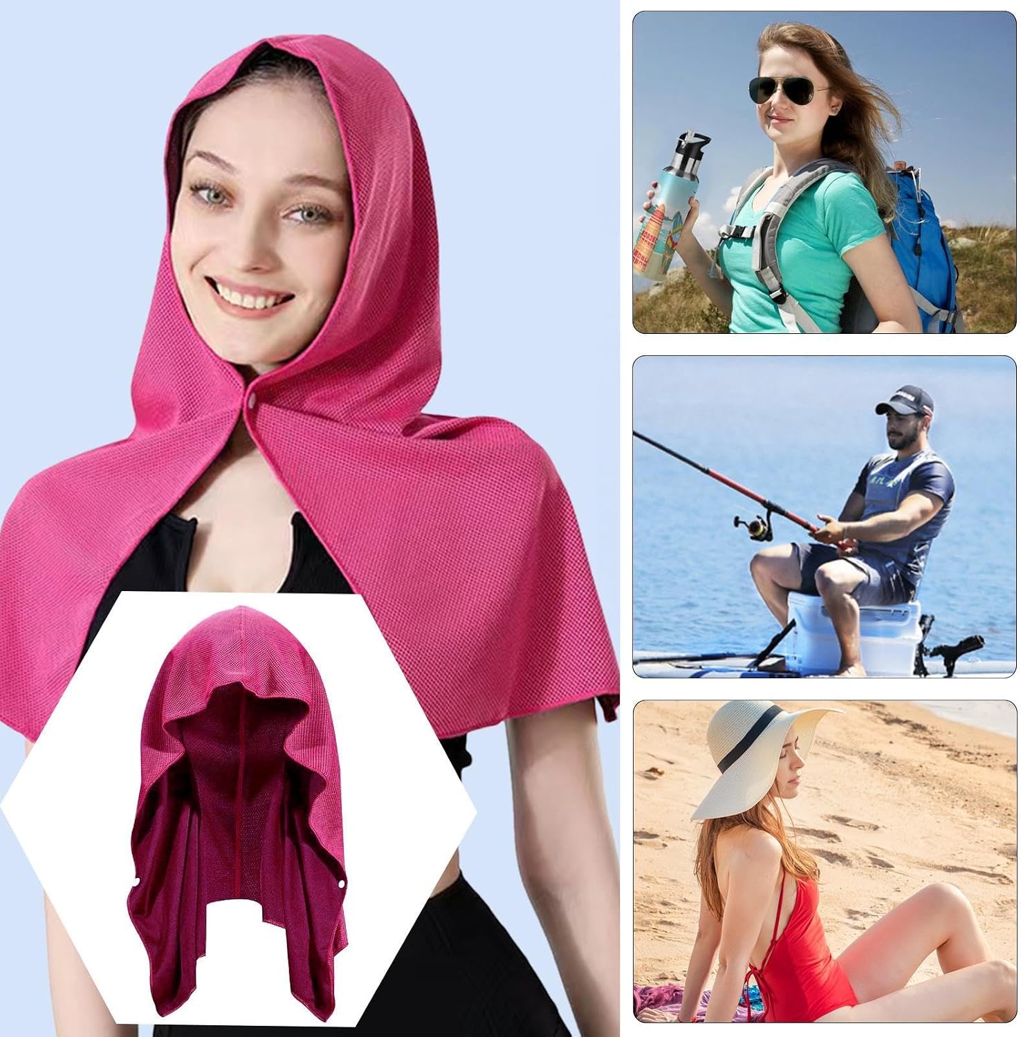 Asciugamano Rinfrescante Con Cappuccio - Protezione UV E Raffreddamento Istantaneo Per Esterni E Sport (60x30 Cm)