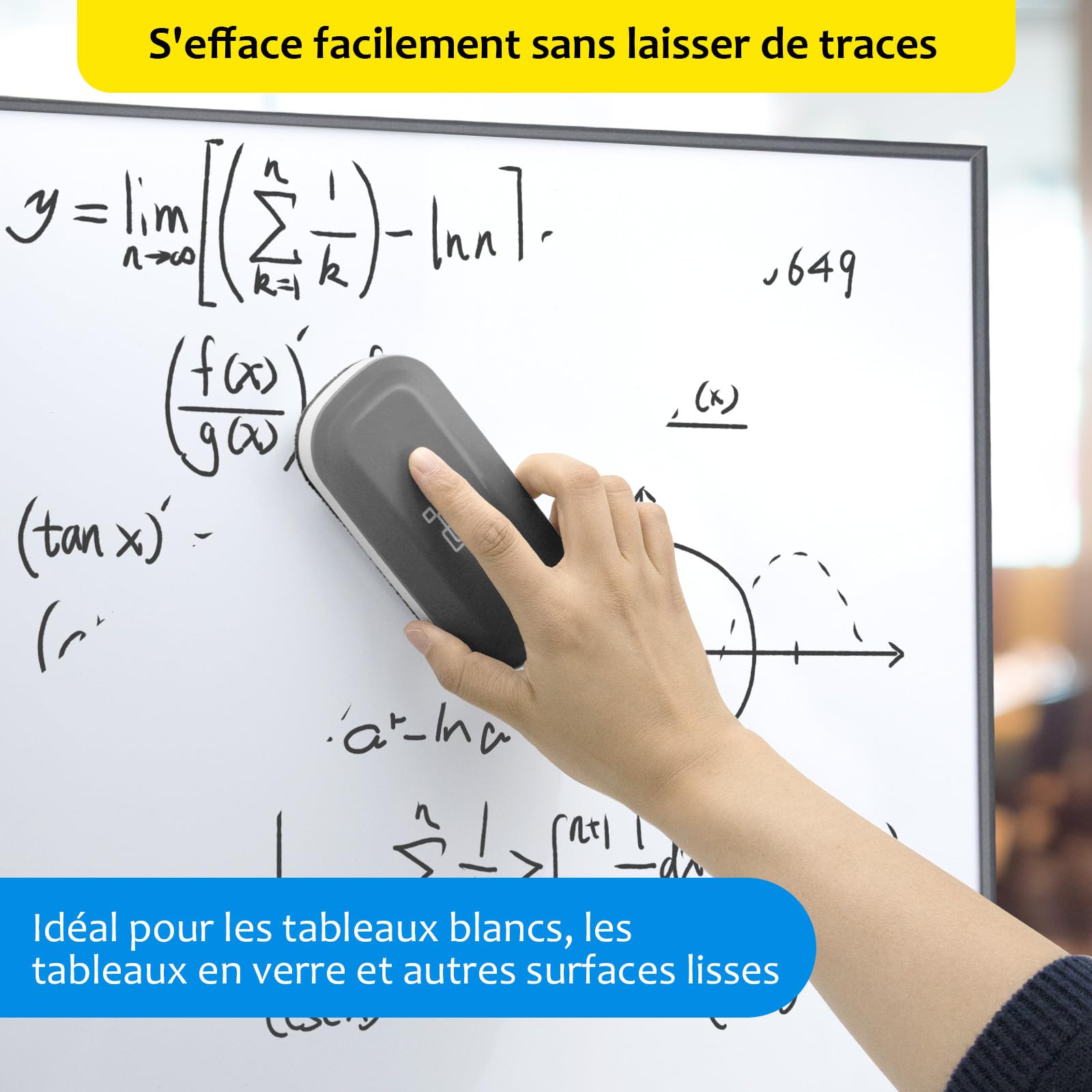 maxtek Effaceur Tableau Blanc, 2 Pièces Brosse Tableau Blanc Magnetique, Aimant puissant, conception ergonomique, Accessoires Essentiels pour L’école, Le bureau et La maison(Gris)
