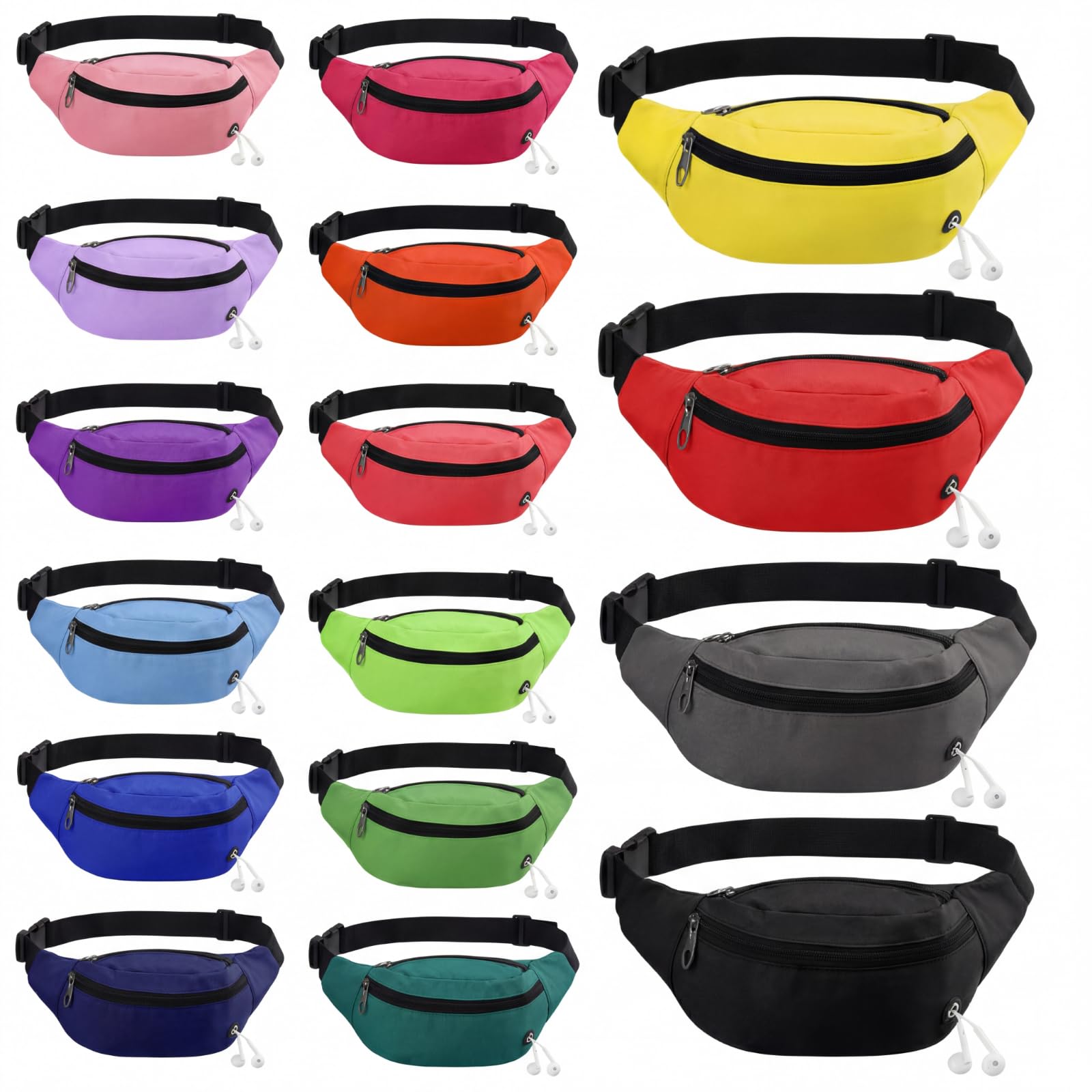 Kajaia Lot de 16 sacs banane fluo colorés réglables pour homme et femme, sac à bandoulière réglable pour voyage, course à pied, randonnée, cyclisme, entraînement, festival