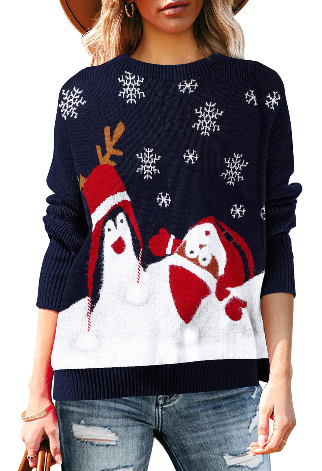 Pink Queen Women's 2025 Ugly Christmas Sweater Long Sleeve Knitted Pullove Xmas Jumpers Tops