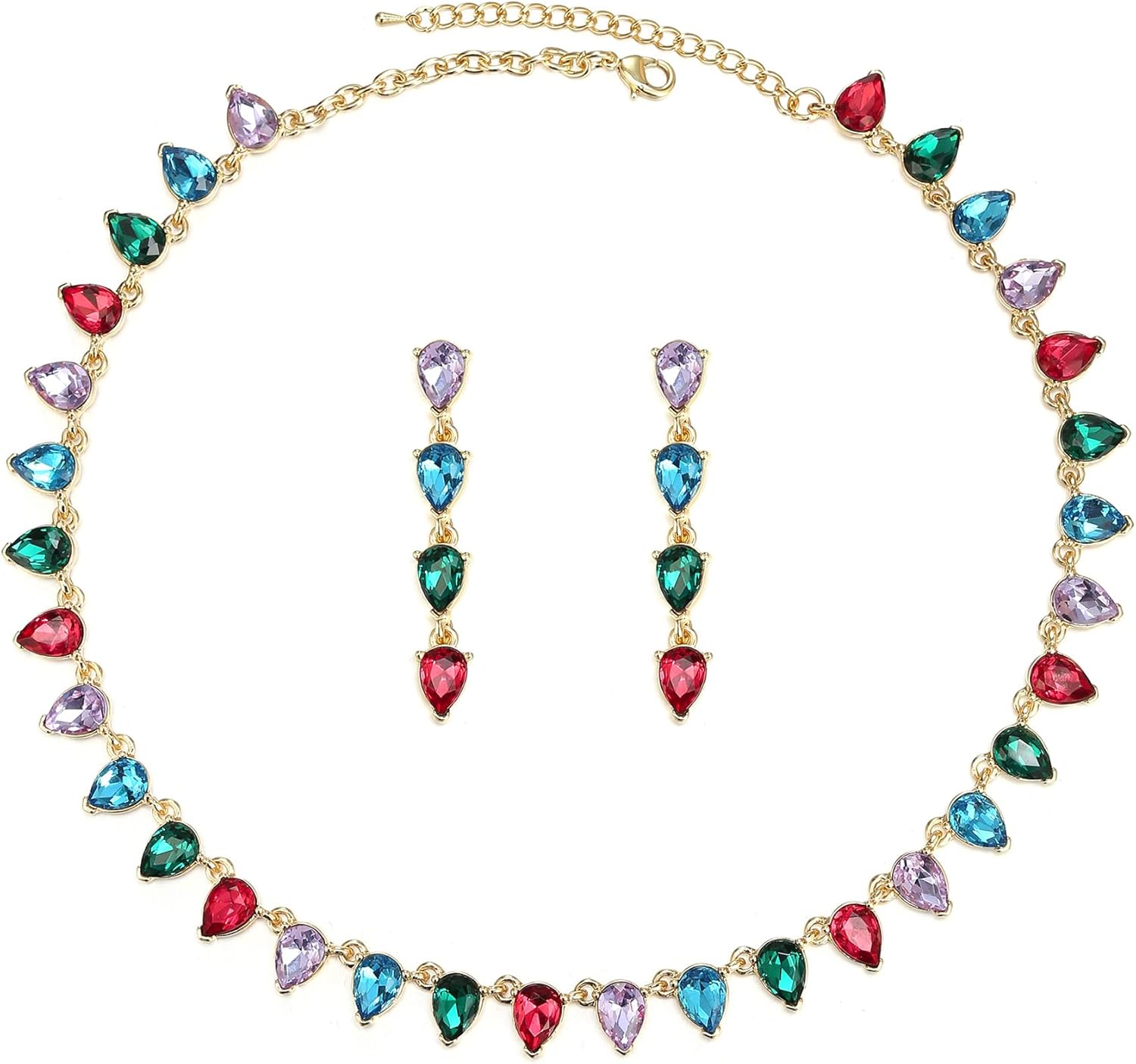 EVER FAITH Costume Jewelry Rhinestone Crystal Art Deco Geometric Gemstone Choker Statement Necklace Stud Earrings for Women Fashion Jewelry for Wedding Prom